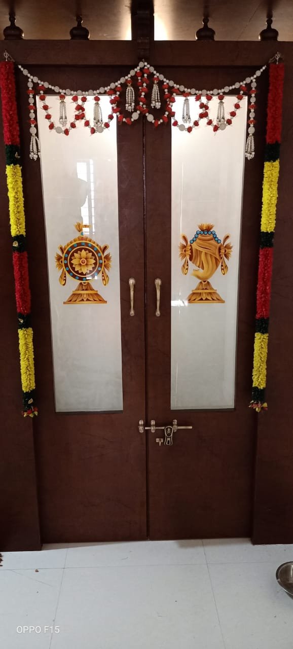 Pooja room doors with Shankh and Chakra print