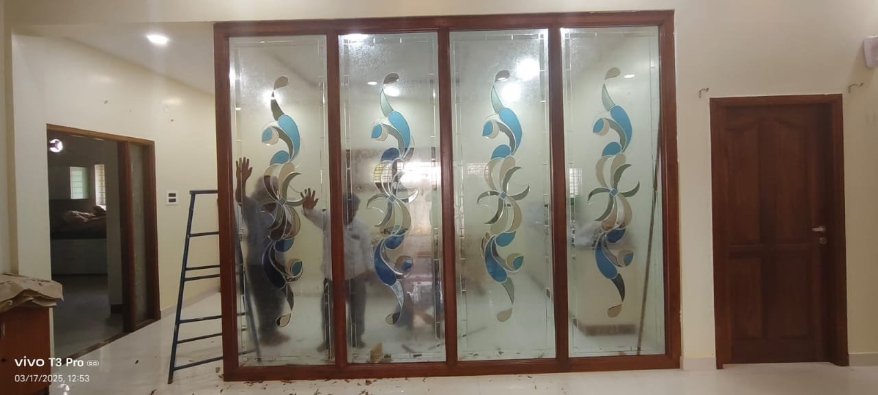 Four-panel designer glass partition